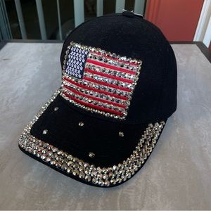 Madd Hatter black American Flag bejeweled studded baseball cap hat NWT